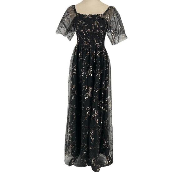 Baltic Born Black & Gold Metallic Floral Cassandra Tulle Maxi Dress Size Small - Picture 4 of 9